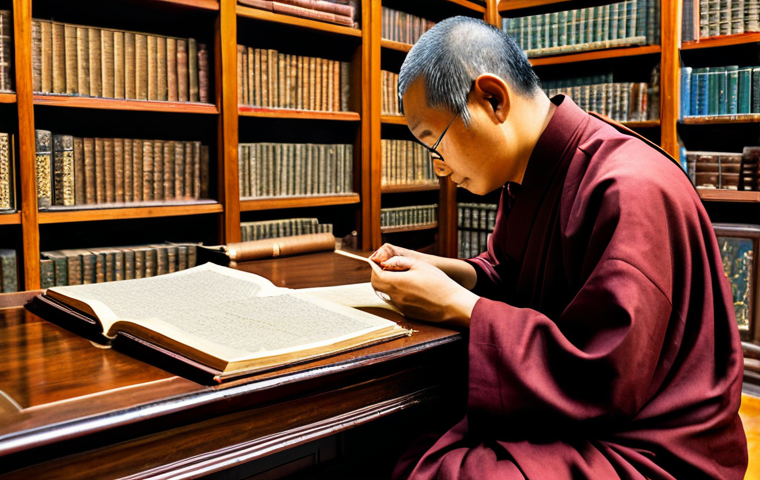 **
"A scholar, engrossed in ancient Buddhist texts about Abhidhamma, sitting at a wooden desk in a peaceful library filled with scrolls and artifacts, fully clothed in traditional scholar's attire, safe for work, appropriate content, professional, modest, family-friendly, perfect anatomy, correct proportions, natural pose, well-formed hands, proper finger count, natural body proportions, warm lighting, detailed."
**
