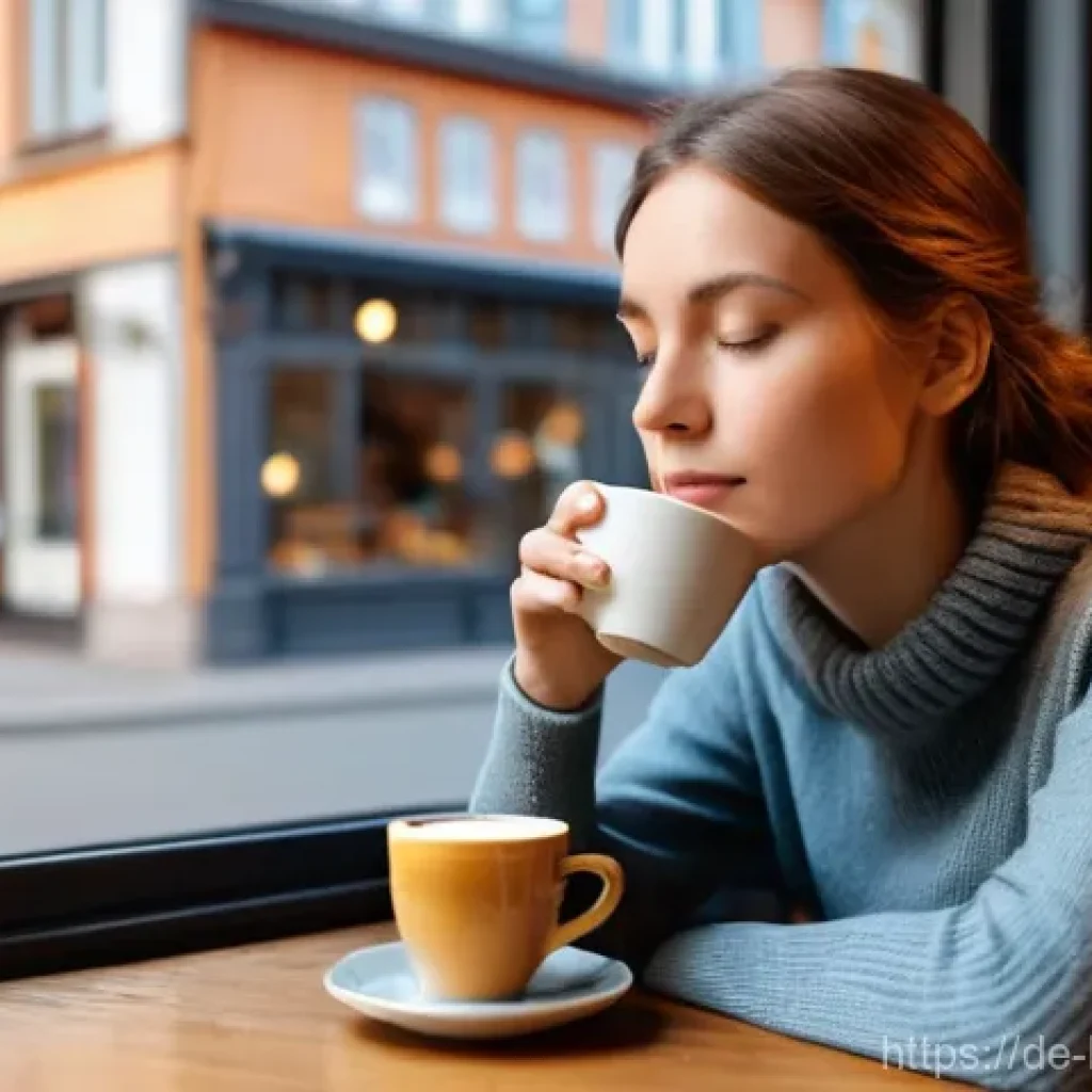 불교에서의 심리 치료법 - **Prompt 1: Mindful Moment in a German Caf&eacute;**
    **Description:** A wide shot capturing a woman in ...