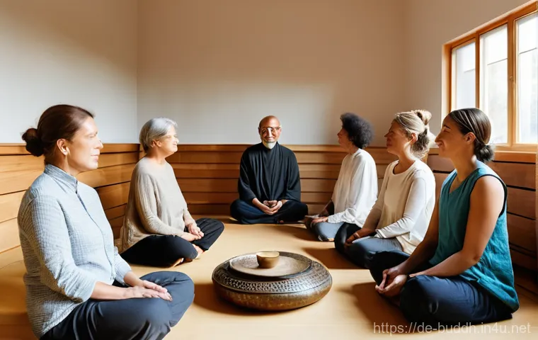 불교와 영적 성장 - **Prompt:** "An individual practicing meditation in a vibrant German city park. A man, mid-40s, sits...
