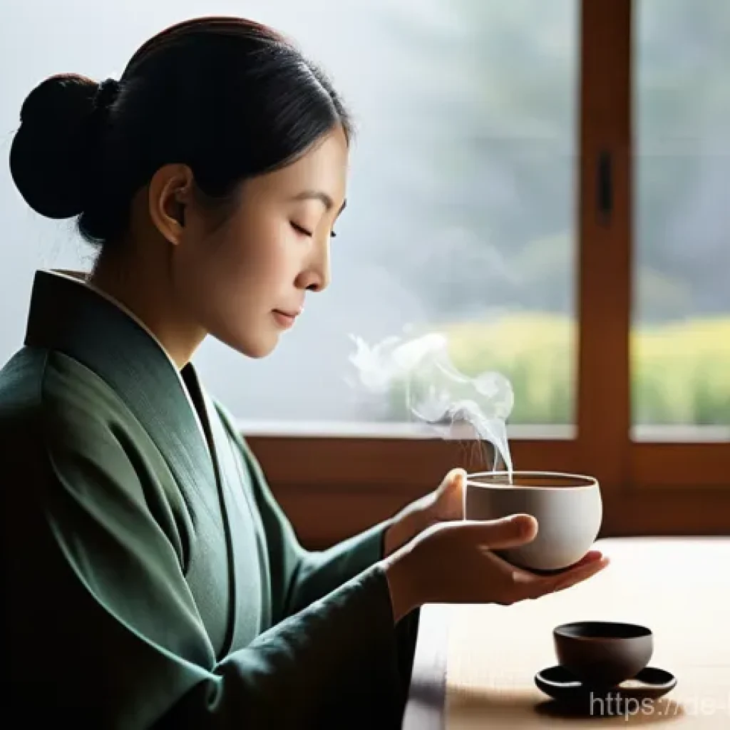불교의 깨달음 과정 - A serene, gender-neutral person, dressed in comfortable, modest clothing, is engaged in a mindful te...