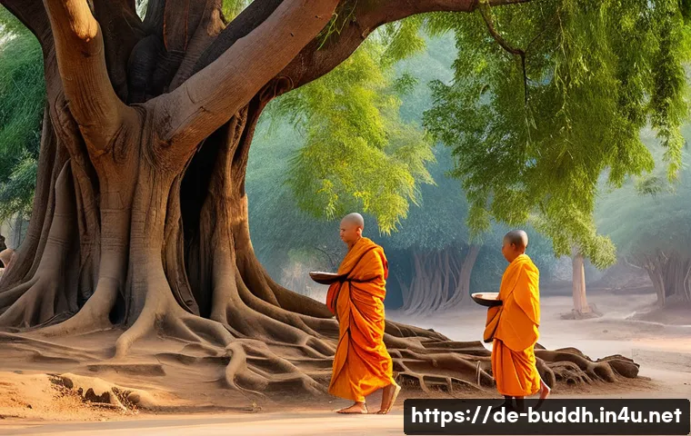 불교 전파 경로 - **Prompt: The First Steps of the Sangha in Ancient India**
    "A serene and contemplative scene dep...