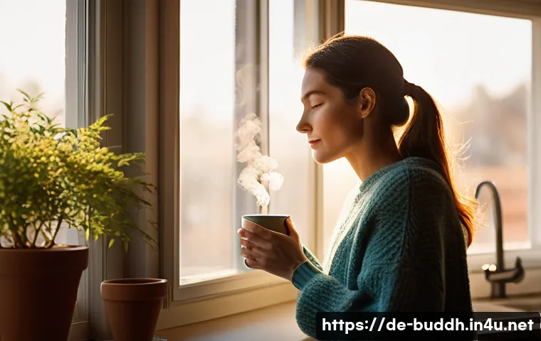 불교에서의 삶의 방향성 - **Prompt 1: Mindful Morning Serenity**
    "A cozy, sunlit kitchen scene with a woman in her late 30...