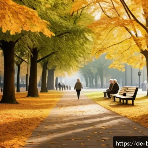 Home 30 불교에서의 업보 - A serene urban park scene in a modern German city during early autumn, featuring a diverse group of ...